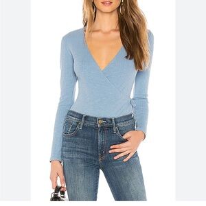 Blue Long Sleeve Bodysuit Crossover Large NEW Sexy Top Cotton NWT